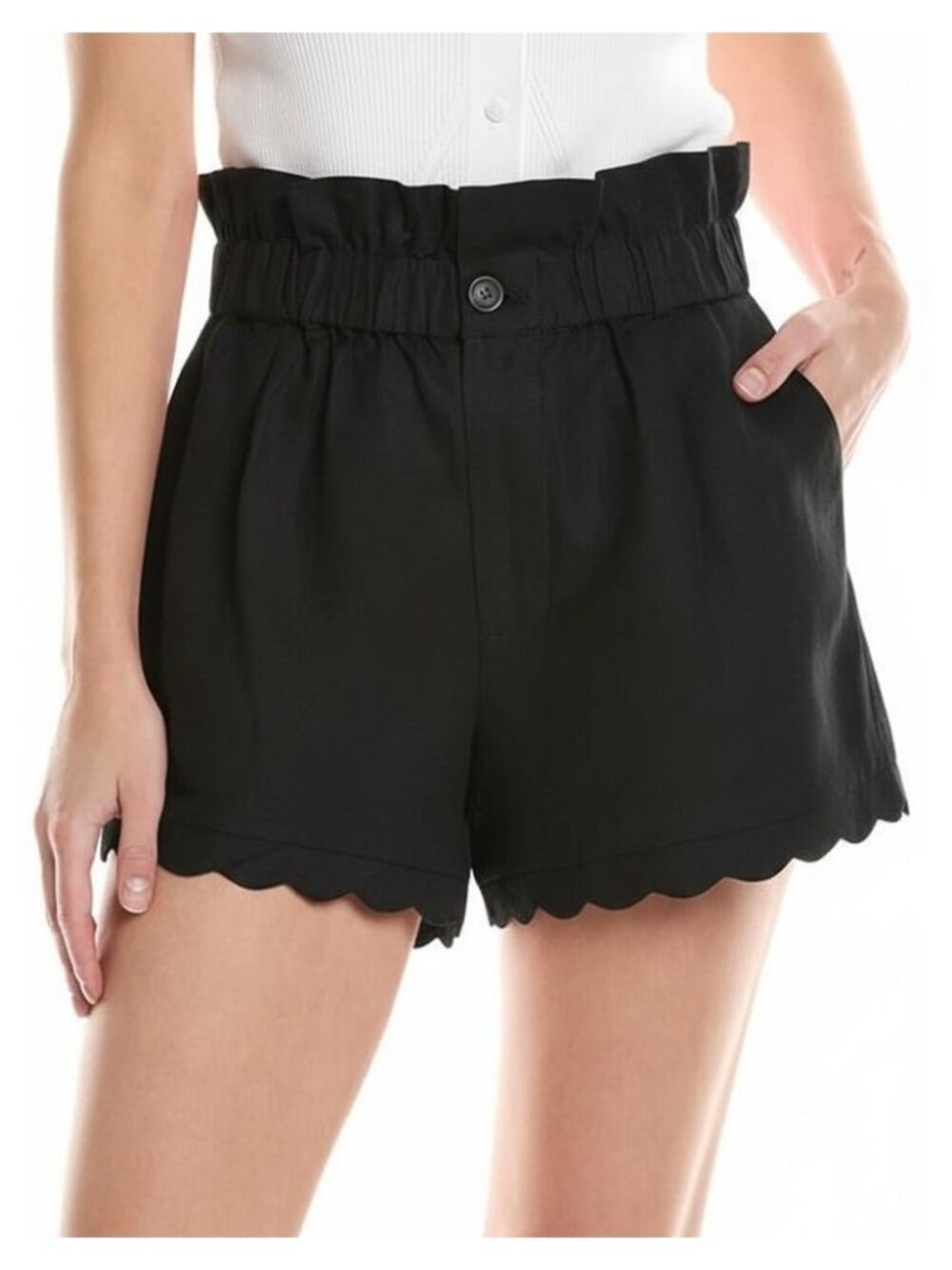 7 FOR ALL MANKIND Linen Paperbag Tailored Shorts Size 28 Black